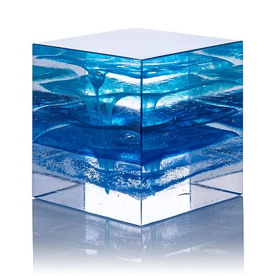 Skleněný objekt - CUBE - BLUE - obrázek
