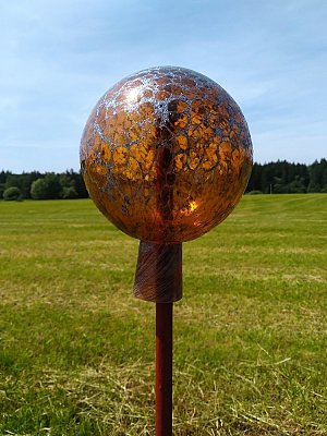 Skleněná koule na plot - stříbro TM. ČERVENÁ - 14cm - obrázek
