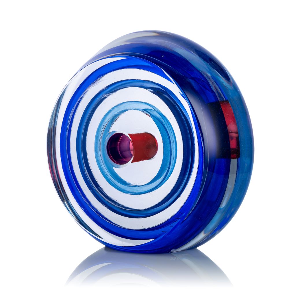 Skleněný broušený objekt RING BLUE - obrázek