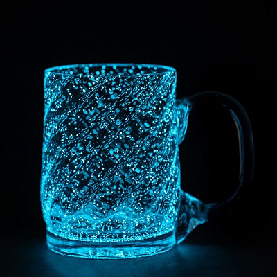 Fluorescenční - svítící skleněný půllitr - MODRÝ - obrázek