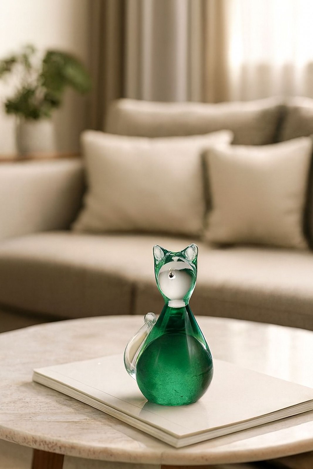Skleněná kočka Zelená - obrázek