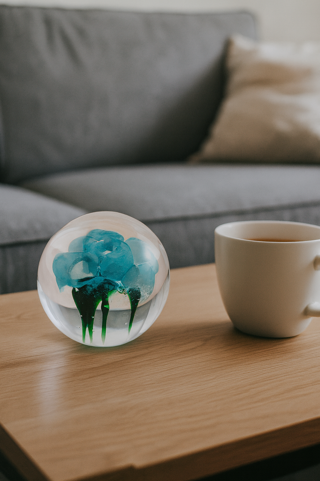 Skleněné těžítko Růže v ranní rose BLUE - obrázek