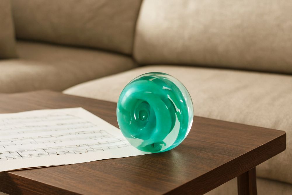 Skleněné těžítko se zelenou spirálou - obrázek