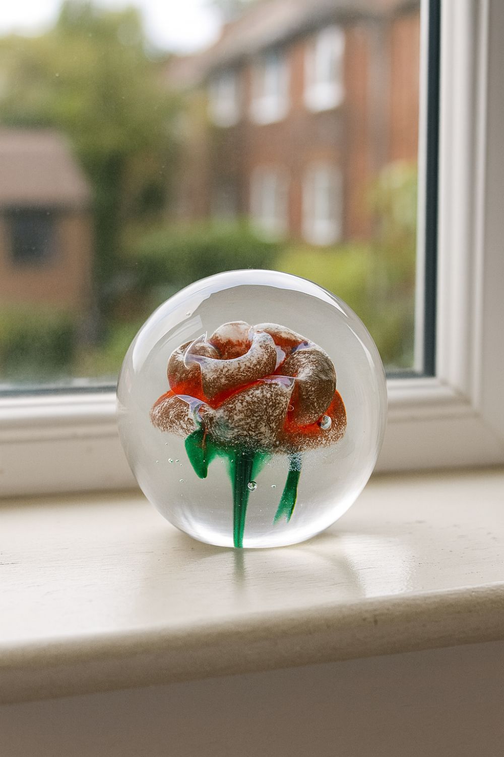 Skleněné těžítko Růže v ranní rose REDWHITE - obrázek