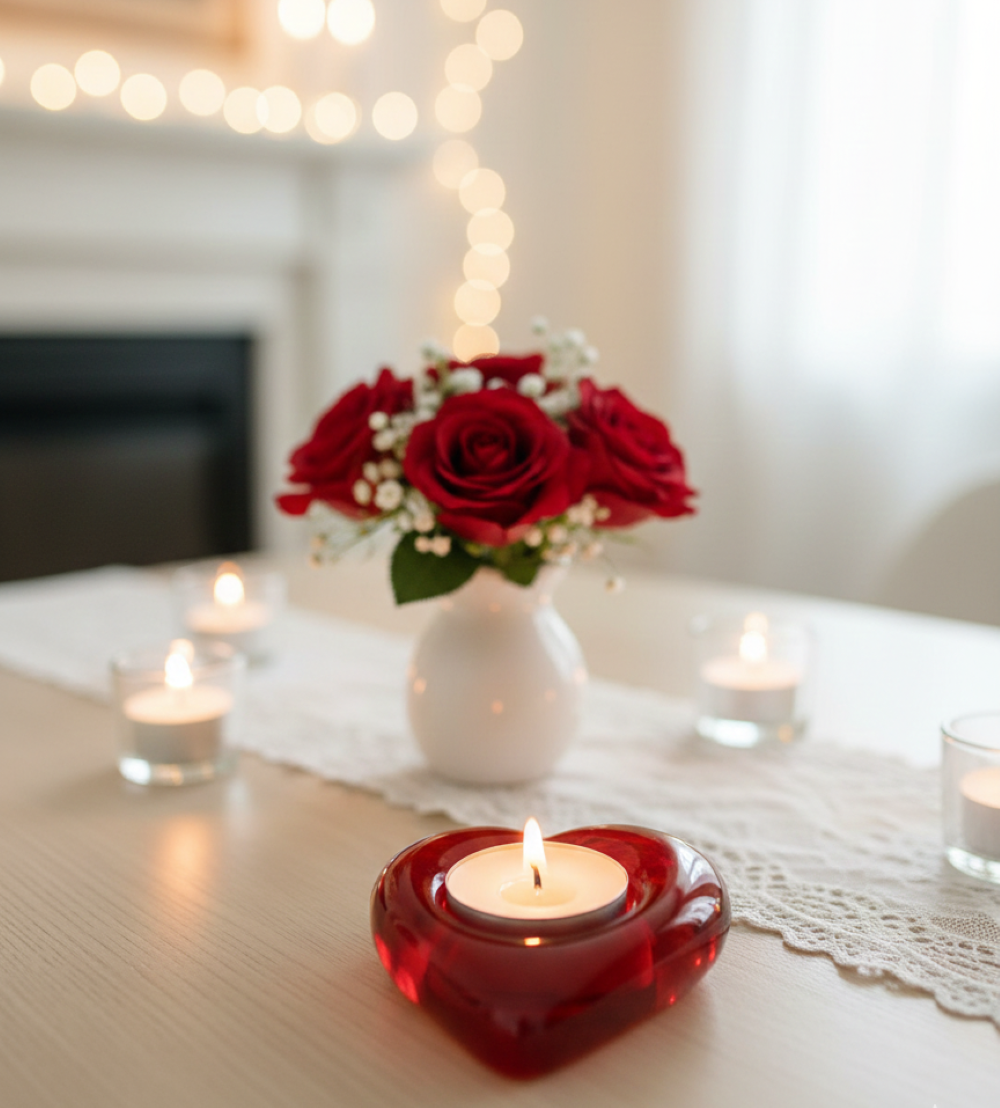 Skleněný svícen na čajovou svíčku Srdce - obrázek