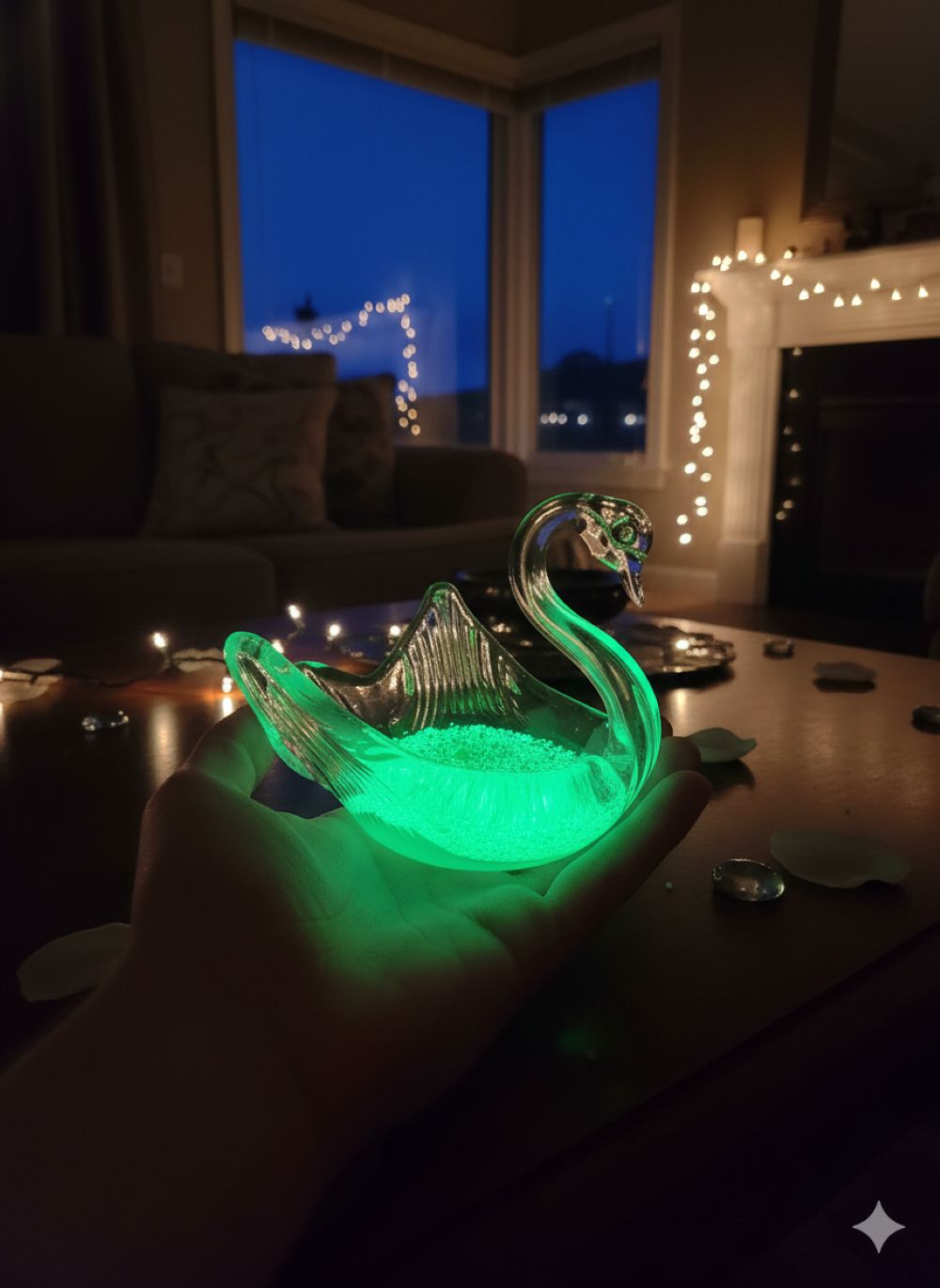 Skleněná labuť s fotoluminescenčním pigmentem Zelená - obrázek