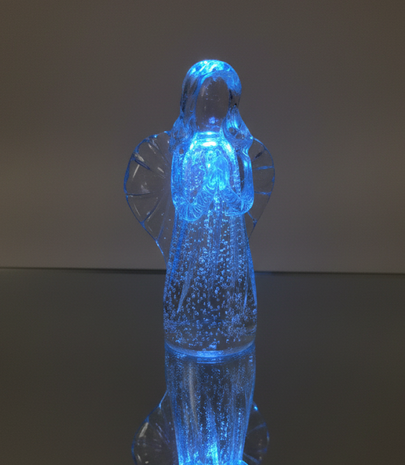 Skleněný anděl s fluorescenčním pigmentem 20cm Modrý - obrázek