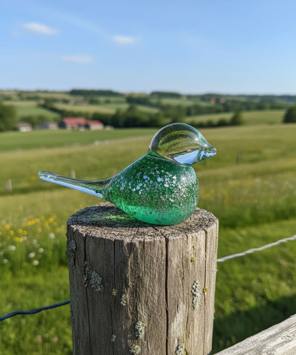 Skleněný ptáček se slídou Zelený - obrázek