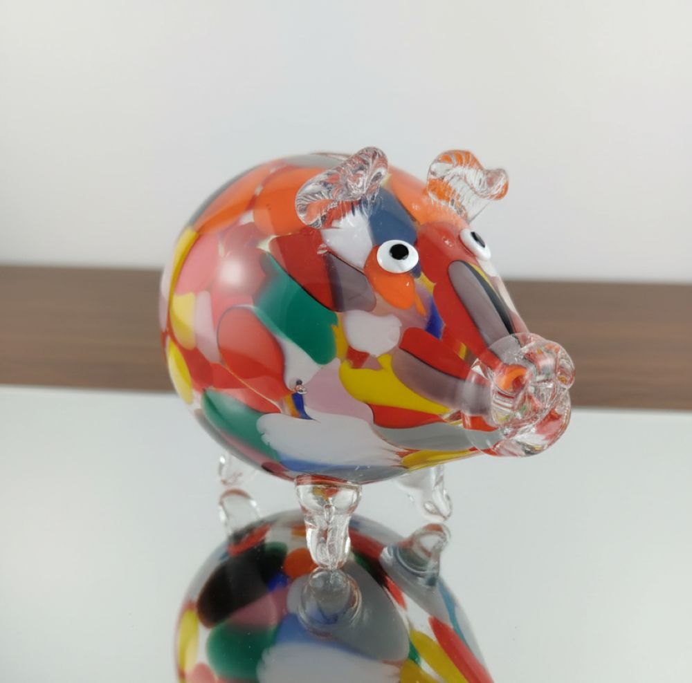 Skleněná pokladnička prasátko MULTI světlé - obrázek