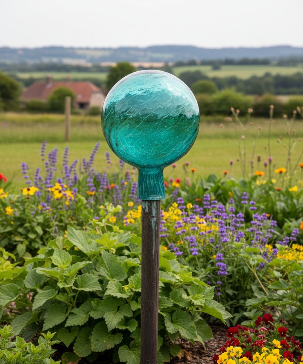Skleněná koule na plot Tmavší tyrkys Soda 14cm - obrázek