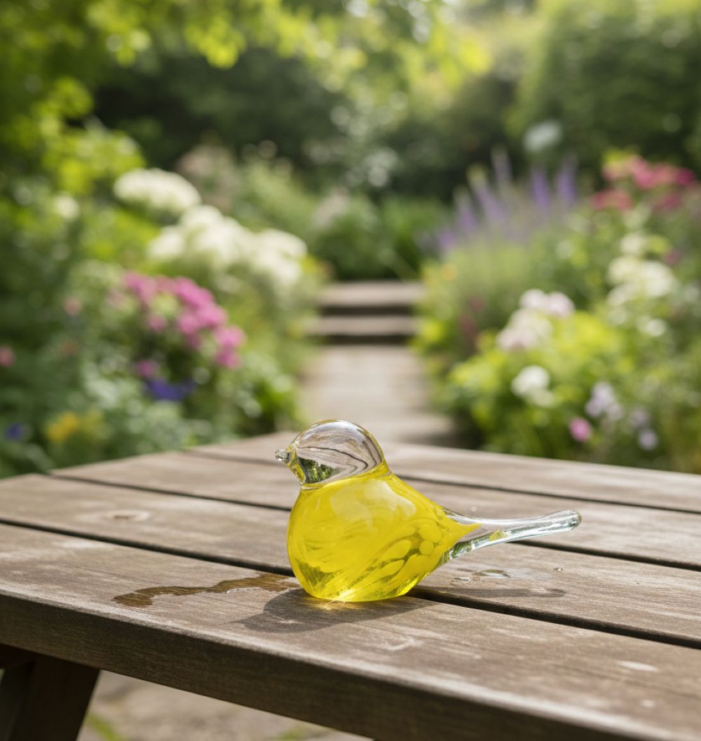 Skleněný ptáček žlutý - obrázek