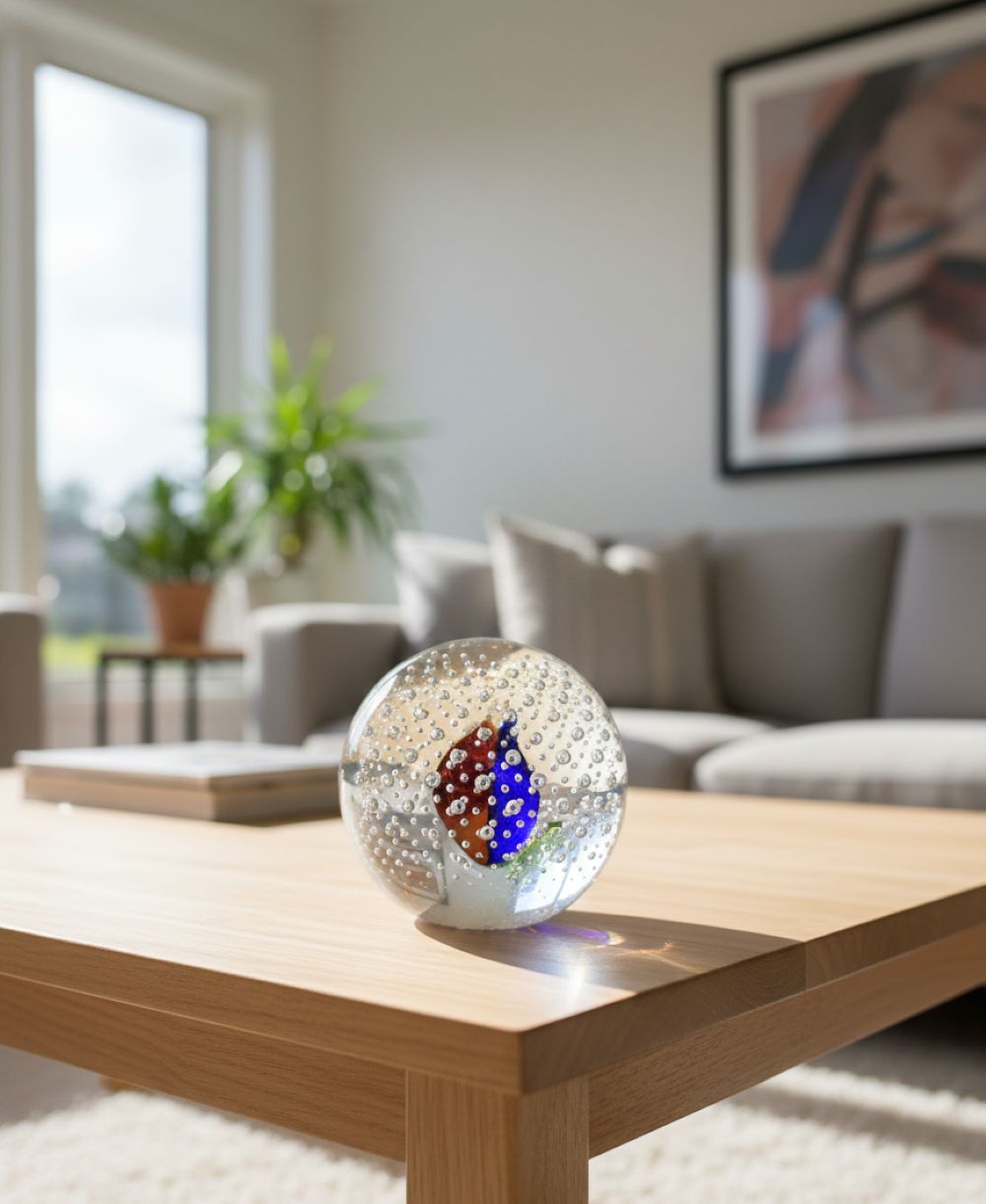 Skleněné těžítko BUBBLES BLUE RED - obrázek