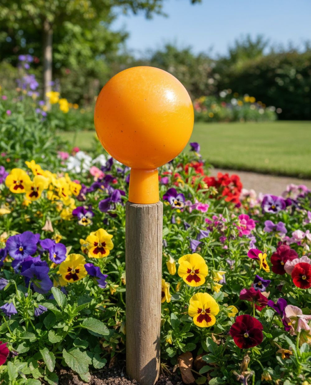 Skleněná koule na plot Oranžová poloopál 14cm - obrázek