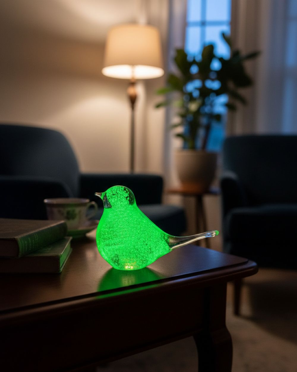 Skleněný ptáček s fluorescenčním pigmentem ZELENÝ - obrázek