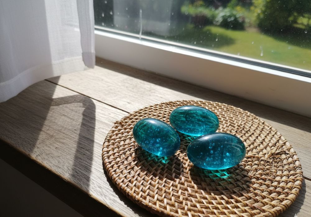 Skleněný kamínek Tyrkys transparentní - obrázek