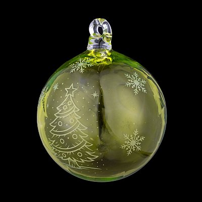 Skleněná vánoční ozdoba s vypískovaným motivem ZELENÁ 8cm - obrázek