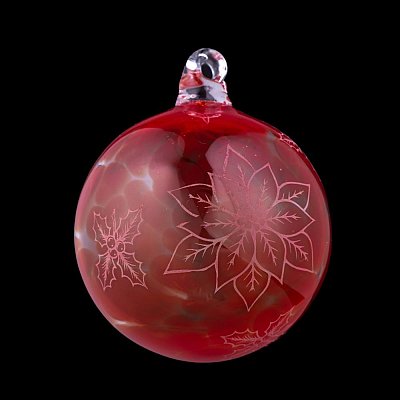 Skleněná vánoční ozdoba s vypískovaným motivem ČERVENÁ 8cm - obrázek