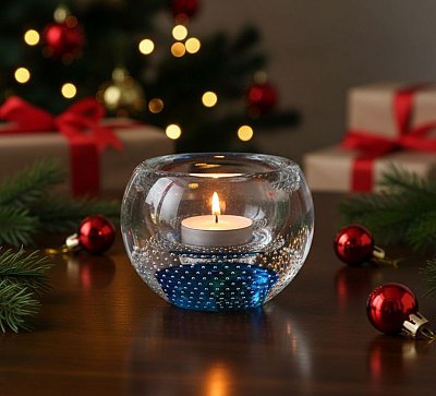 Skleněný svícen na čajovou svíčku Tyrkys - obrázek