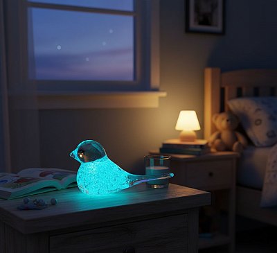 Skleněný ptáček s fluorescenčním pigmentem  MODRÝ - obrázek