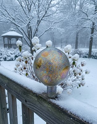 Skleněná koule na plot - stříbro ŽLUTÁ - 14cm - obrázek