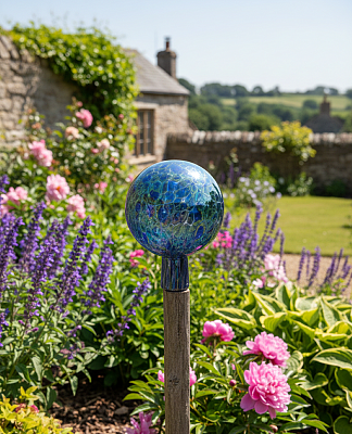 obr/003/i003745-sklenena-plotova-koule-mod.png Skleněná koule na plot Modrá Iris 14cm - obrázek