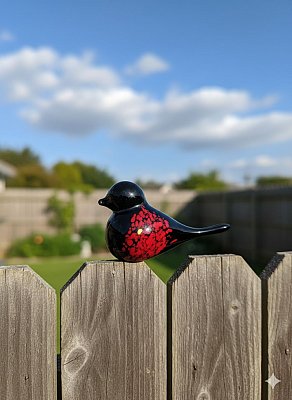 Skleněný ptáček černý Červený - obrázek