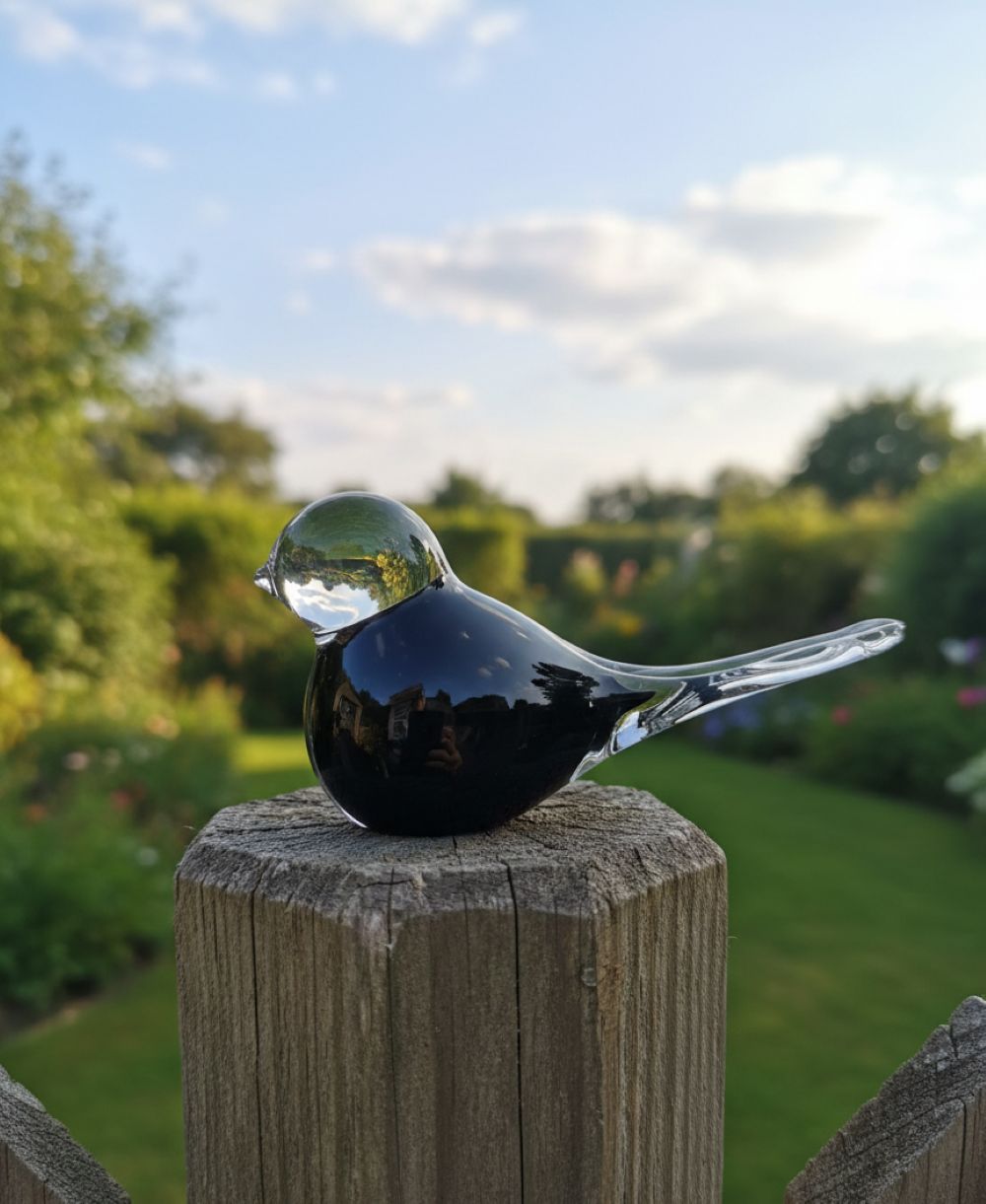 Skleněný ptáček Křišťál černý - obrázek