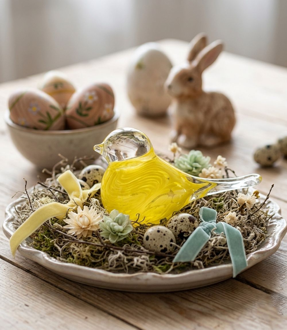 Skleněný ptáček žlutý - obrázek