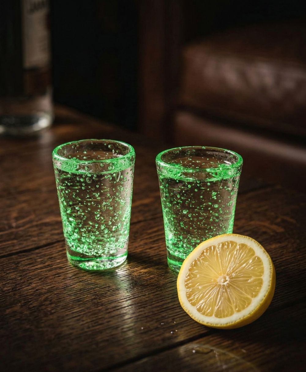 Skleněná sada panáků s fluorescenčním pigmentem Zelená - obrázek