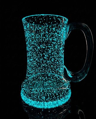 Fluorescenční svítící skleněný půllitr MODRÝ - obrázek